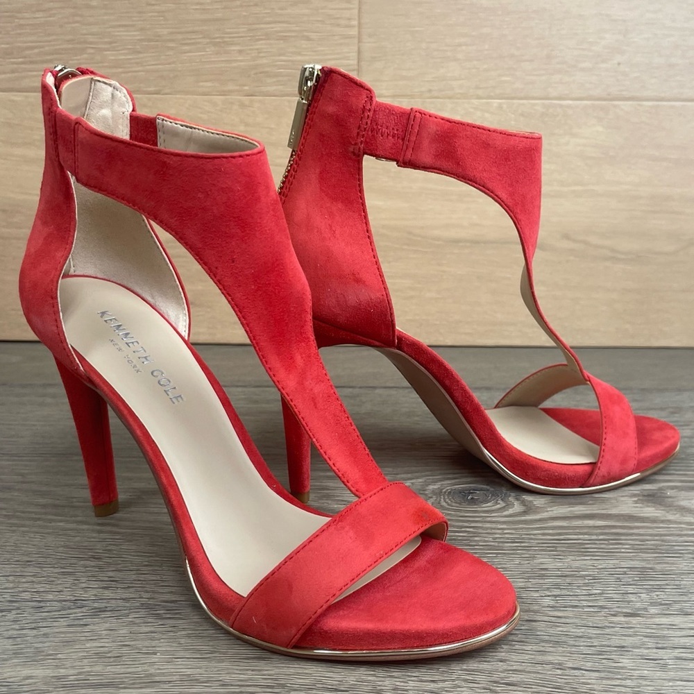 KENNETH COLE T-Strap Comfort Ankle Strap Zip-Up Leather Sandals - Picture 12 of 17